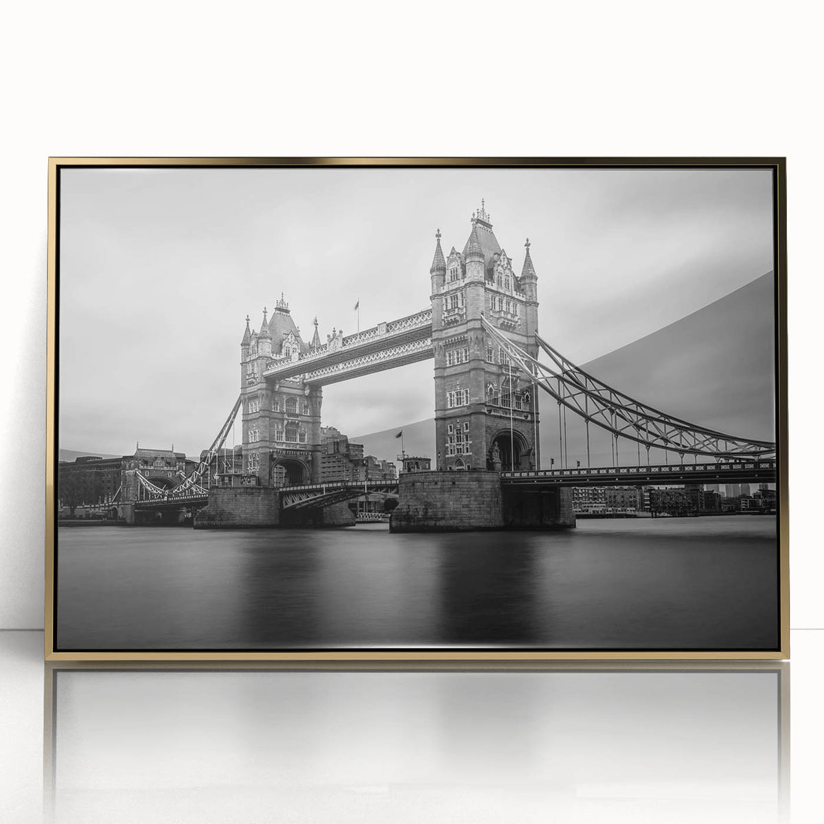 Art deco poster of London scenery in gold and black tones, acrylic framed, suitable for modern art wall decor.