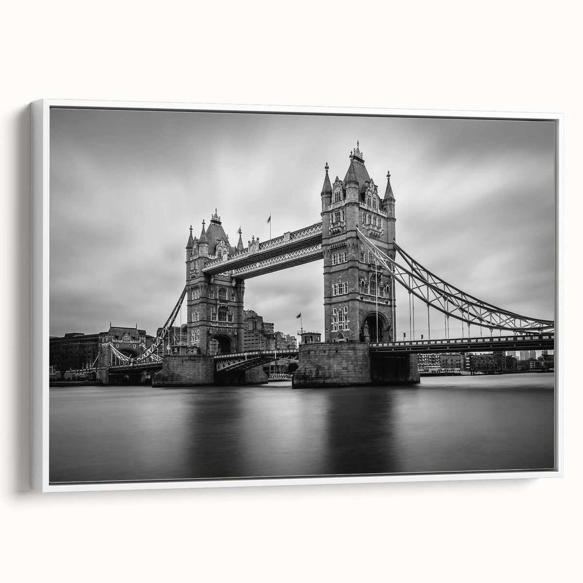 Vintage poster art of London skyline in vibrant colors on a large framed canvas, ideal for living room decor.