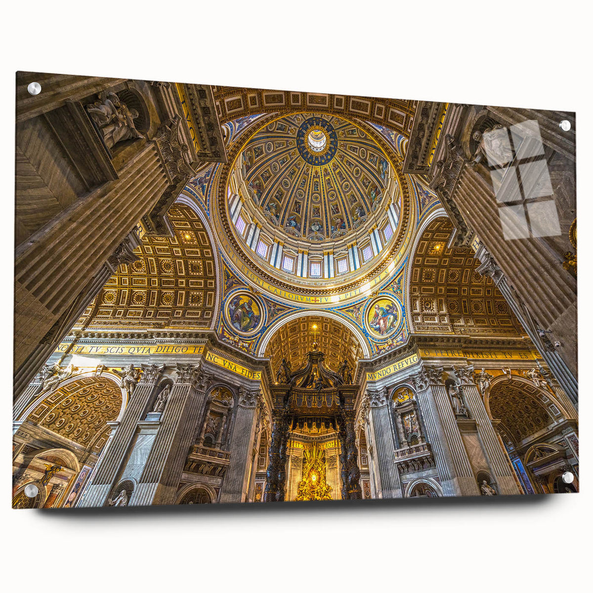 Acrylic print of Rome's cityscape featuring muted earth tones, ideal for dining room decor.