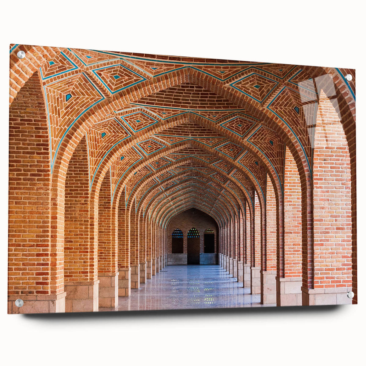 Acrylic print of a Middle Eastern landscape in muted earth tones, ideal for dining room decor.