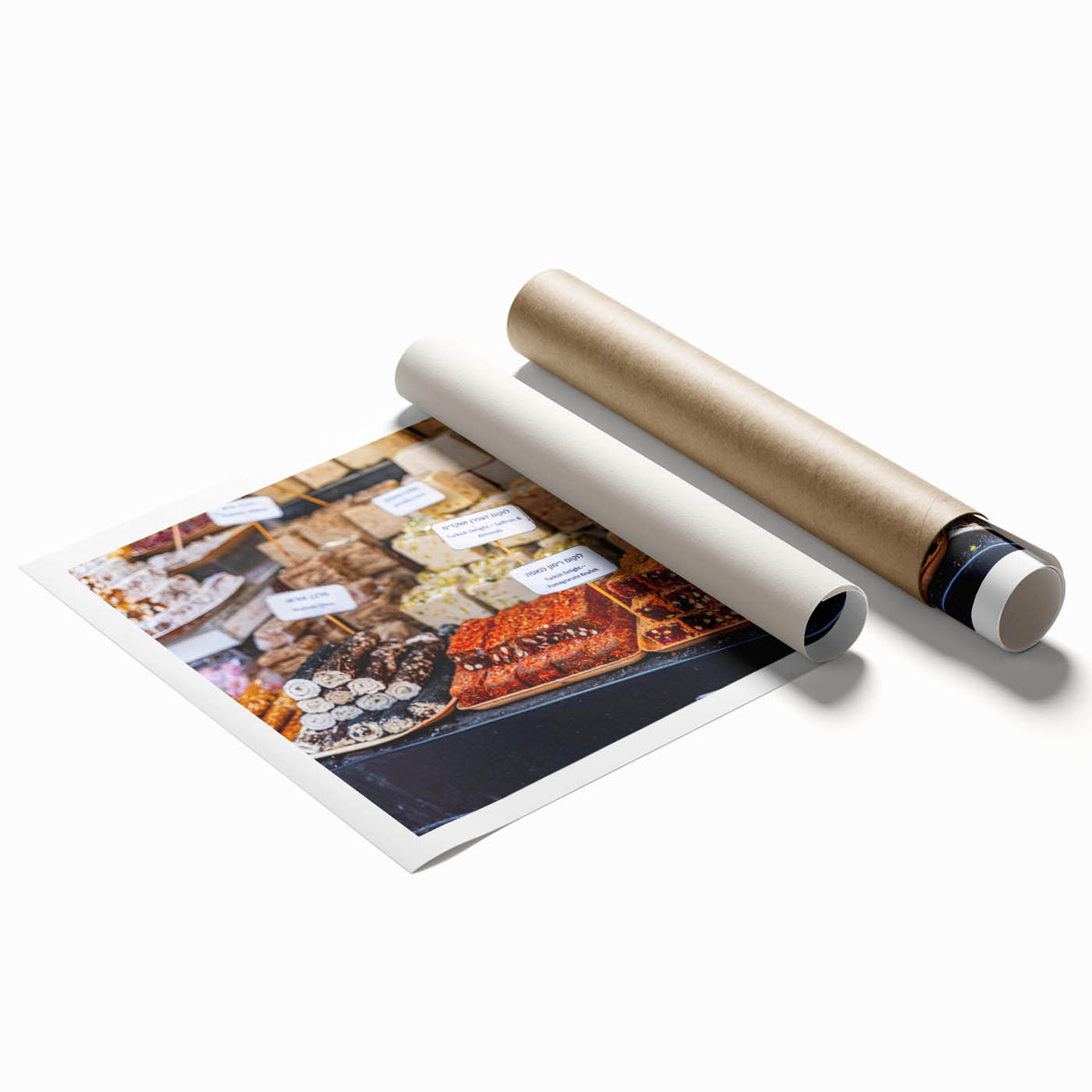 Extra large rolled print of Jerusalem scenery with floral elements in soft hues, ideal for classy bathroom wall art.