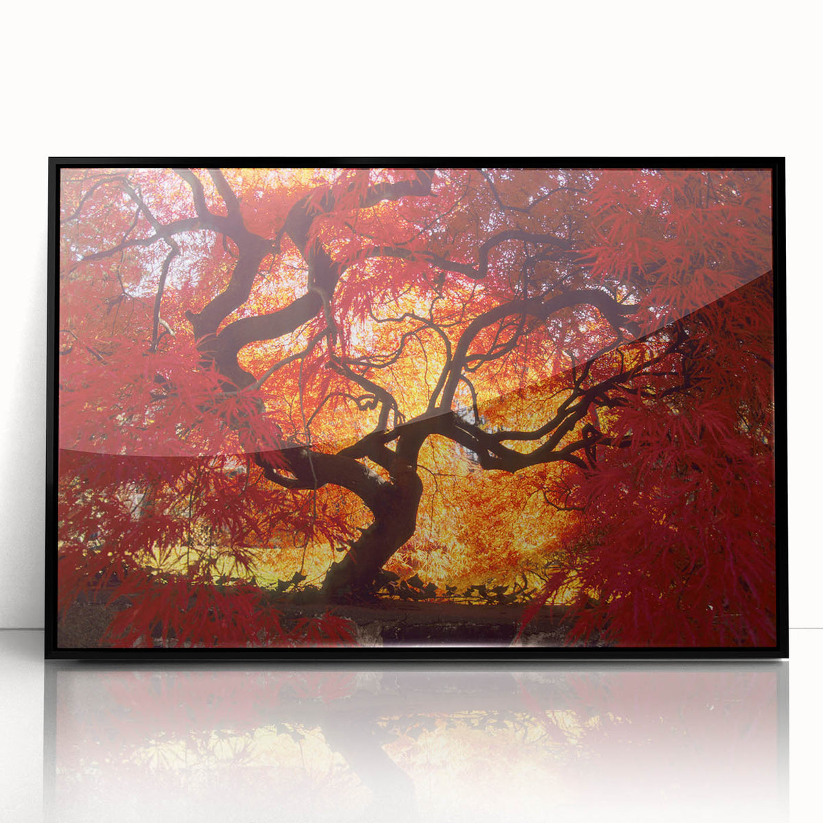 Large abstract wall art depicting the Connecticut scenery in muted earth tones on a framed acrylic.