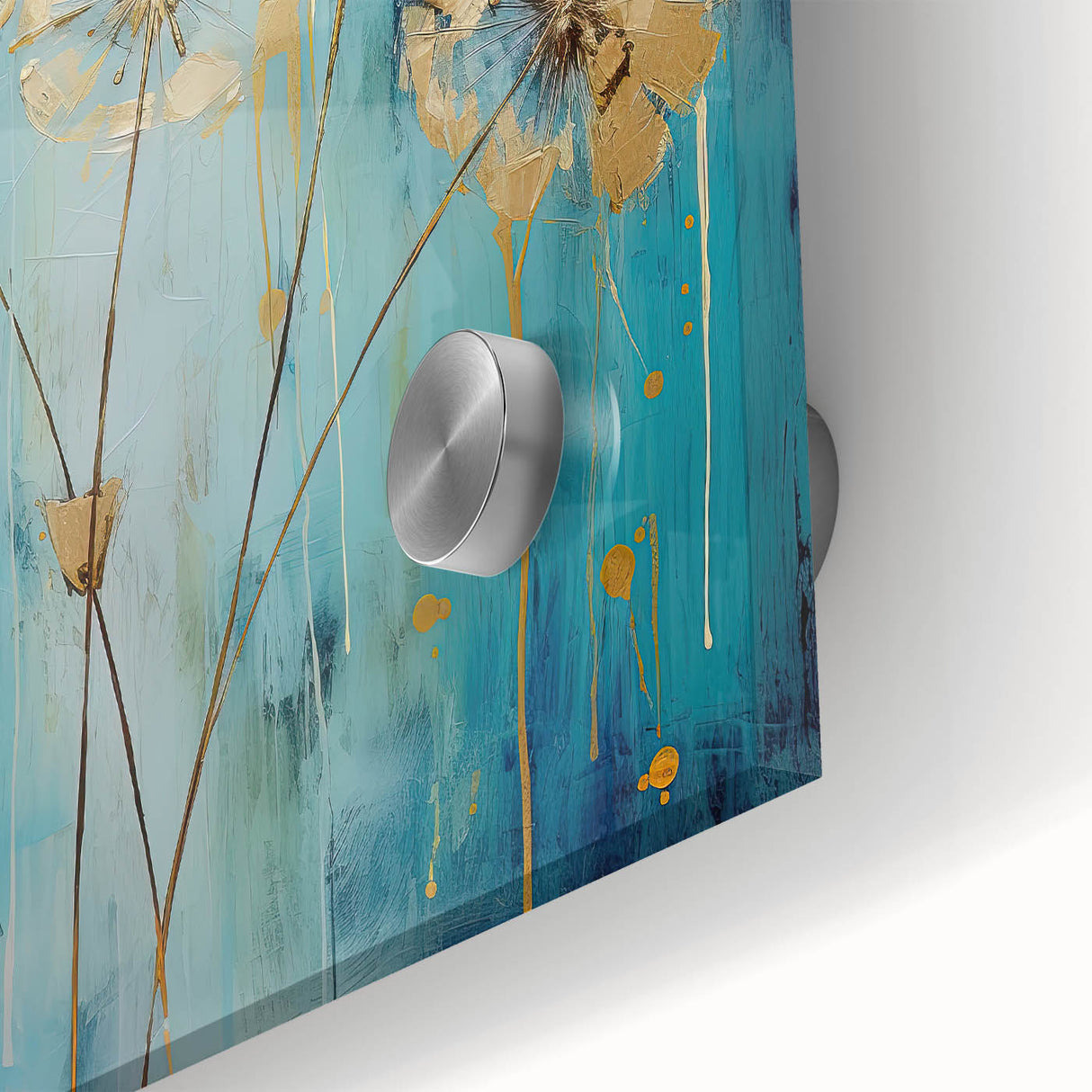 Close-up of an abstract floral design on acrylic glass, showcasing vibrant colors and intricate details, perfect for modern home decor or art display.