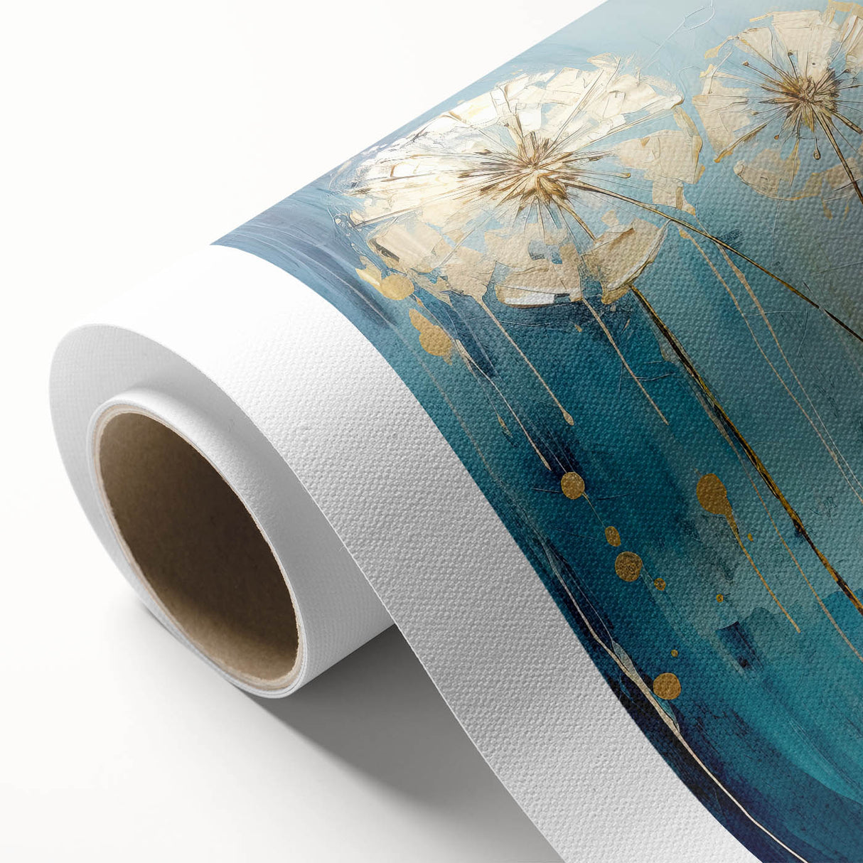 Abstract floral design on rolled canvas, showcasing vibrant colors and intricate patterns, ideal for modern home decor. Packaged securely in a sturdy tube for safe delivery.