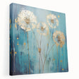 Abstract floral stretched canvas artwork showcasing vibrant colors and intricate patterns, displayed in a side view to highlight its depth and texture. Ideal for modern decor.