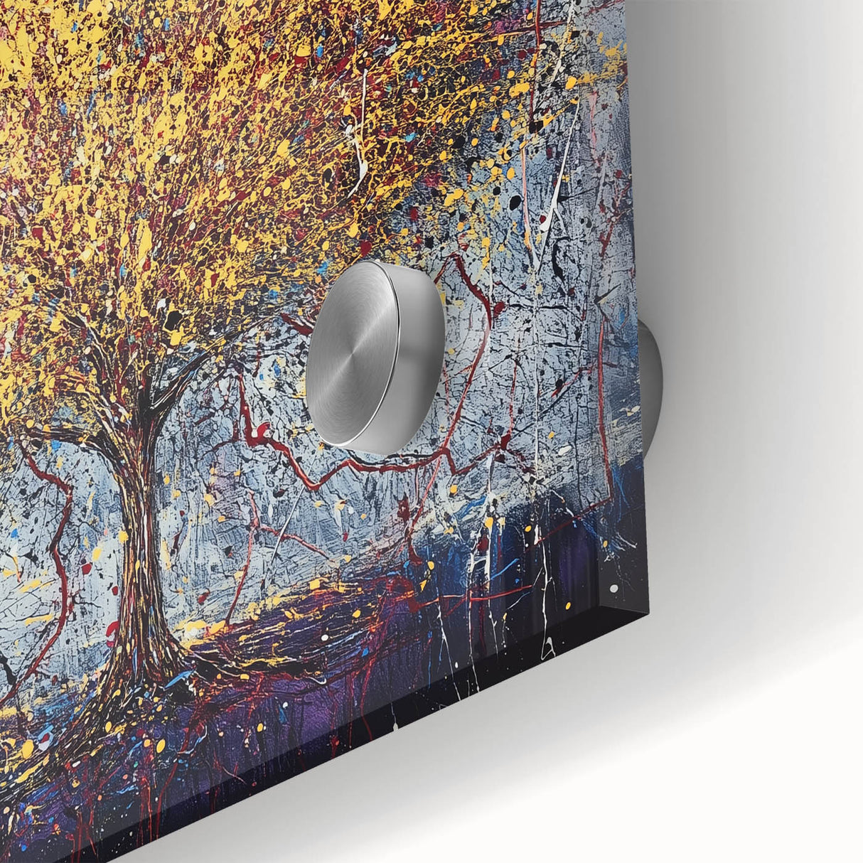 Close-up of an abstract floral design on acrylic glass, showcasing vibrant colors and intricate patterns, ideal for modern home decor and artistic displays.