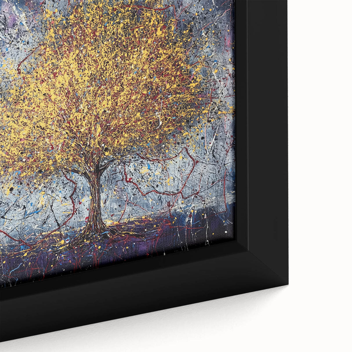 Close-up of an abstract floral framed canvas showcasing vibrant colors and intricate patterns, perfect for enhancing modern home decor. Ideal for art enthusiasts.