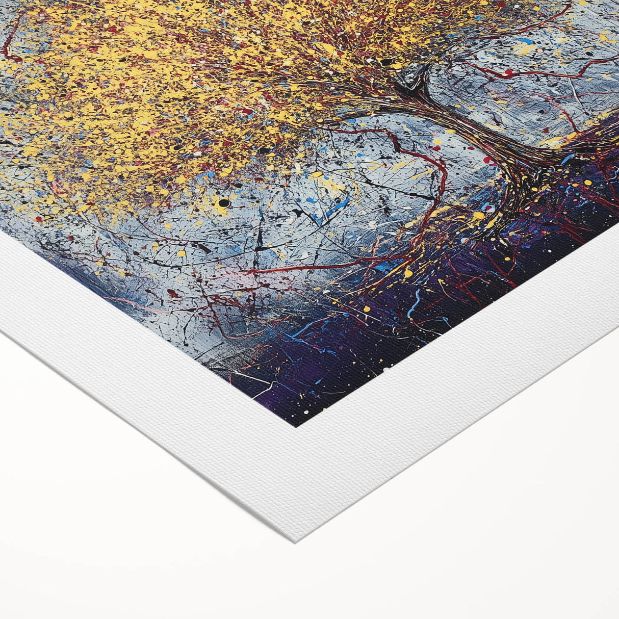 Rolled canvas showcasing vibrant abstract floral art with rich colors and intricate patterns, elegantly packaged in a protective cardboard tube for delivery.