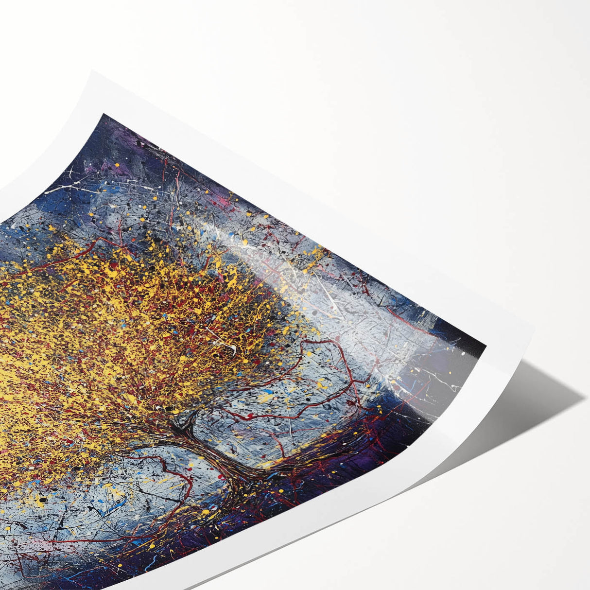 Abstract floral print on rolled canvas, showcasing vibrant colors and intricate designs, ideal for modern home decor. Packaged securely in a cardboard tube for safe delivery.