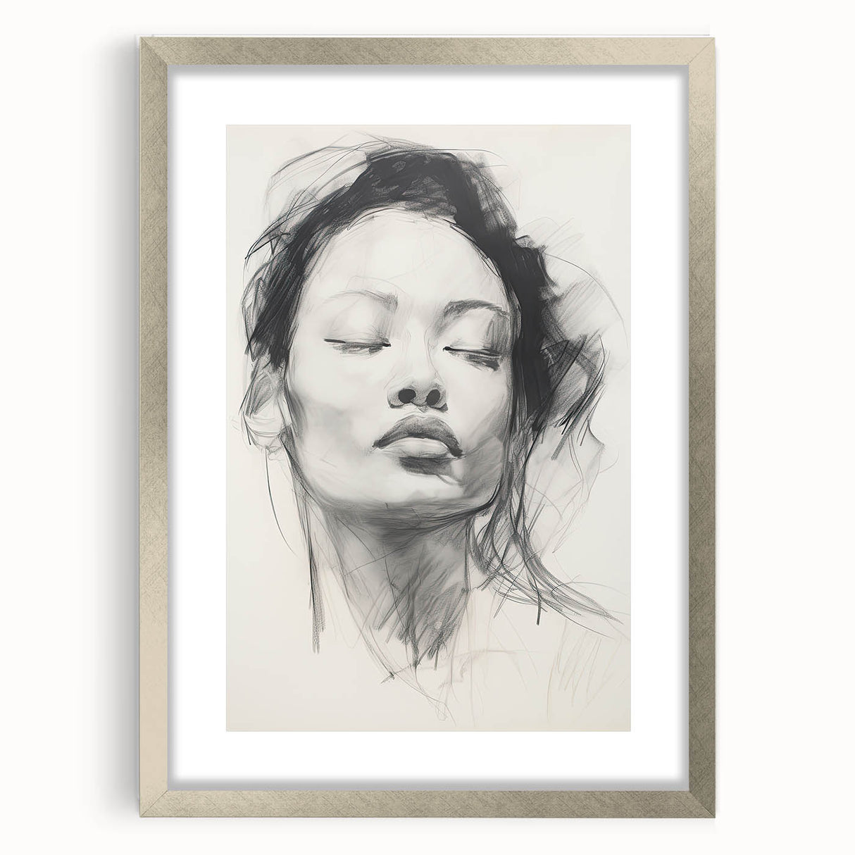 Abstract minimalist wall art print framed in a silver mat, showcasing a modern design that enhances contemporary decor, ideal for stylish home or office interiors.