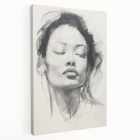 Abstract minimalist wall art on stretched canvas, showcasing soft pastel colors and geometric shapes, viewed from the side to highlight its depth and texture.