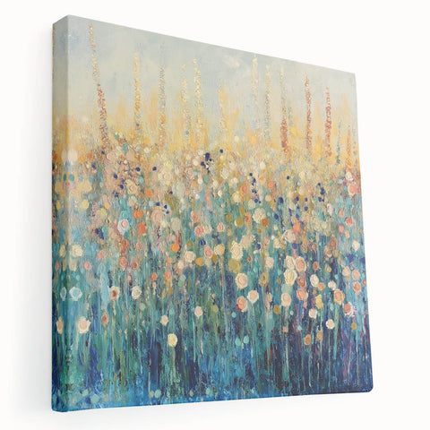 Stretched canvas artwork showcasing vibrant abstract floral designs with rich colors and intricate patterns, ideal for modern home decor and artistic expression.