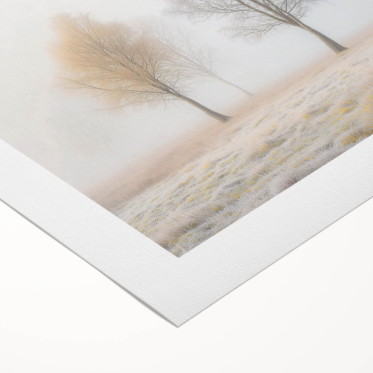 Abstract landscape rolled canvas art featuring vibrant colors of blue, green, and gold, showcasing a serene nature scene perfect for modern home decor. The artwork is rolled and ready for framing, ideal for adding a touch of elegance to any interior space.