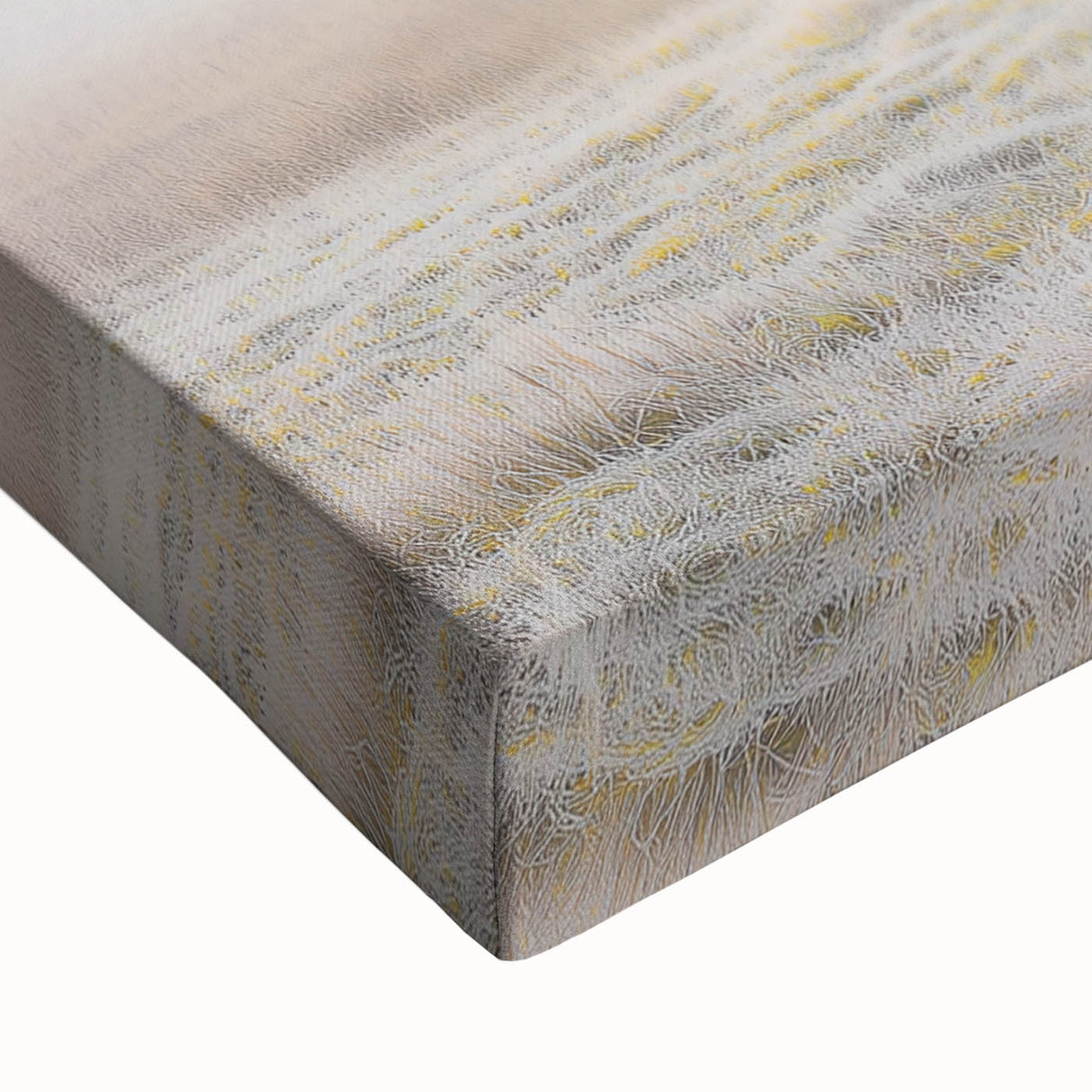 Close-up of a vibrant abstract landscape stretched canvas showcasing rich blues, greens, and warm earth tones, perfect for modern home decor. This artwork enhances living spaces with its dynamic color palette and textured surface, ideal for art enthusiasts.