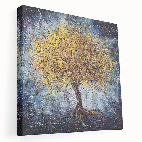 Abstract floral canvas art showcasing vibrant colors and intricate patterns, displayed in a side view. Ideal for modern home decor and enhancing interior aesthetics.