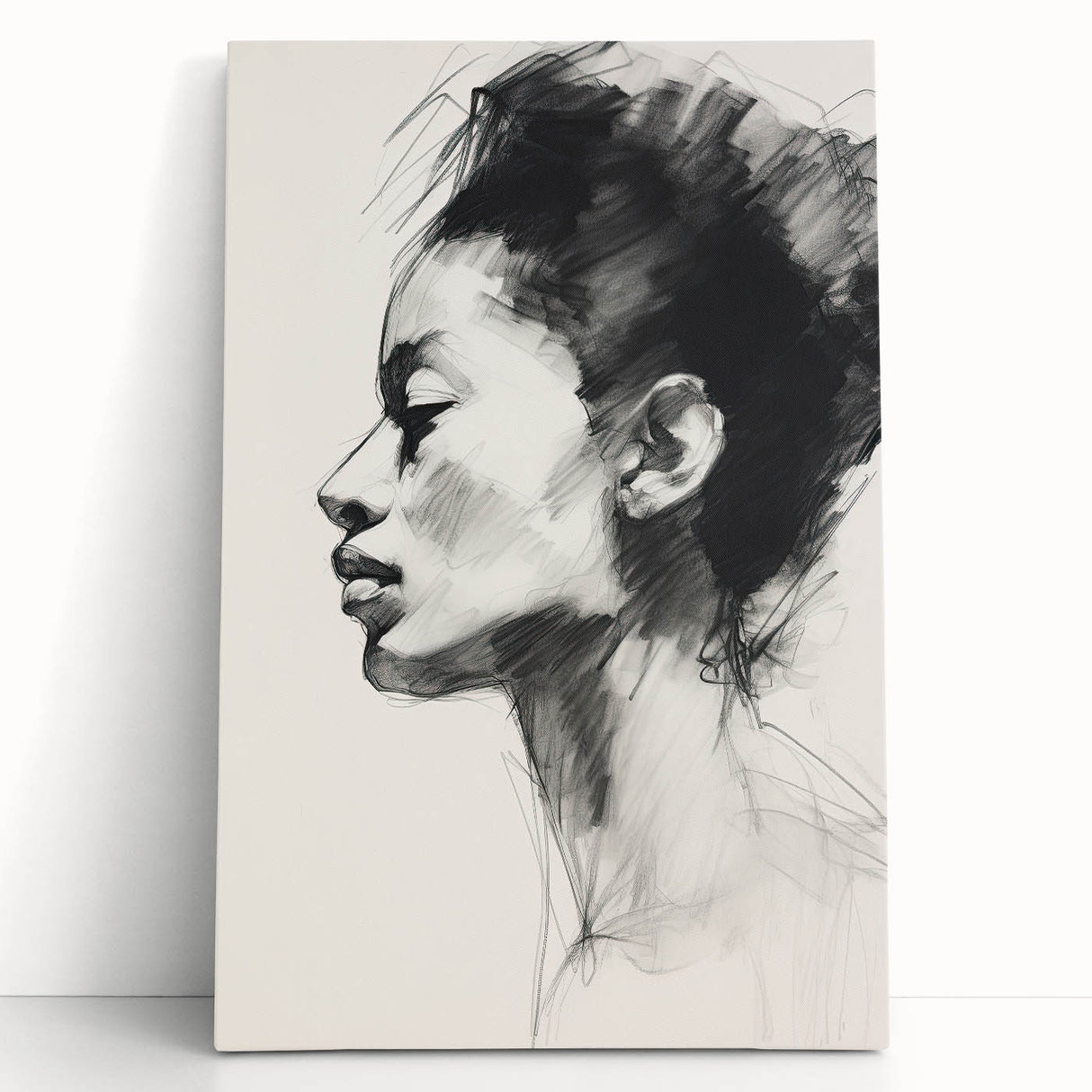 Abstract minimalist wall art featuring soft pastel colors in a fluid design, printed on stretched canvas and leaning against a neutral wall, ideal for modern decor.