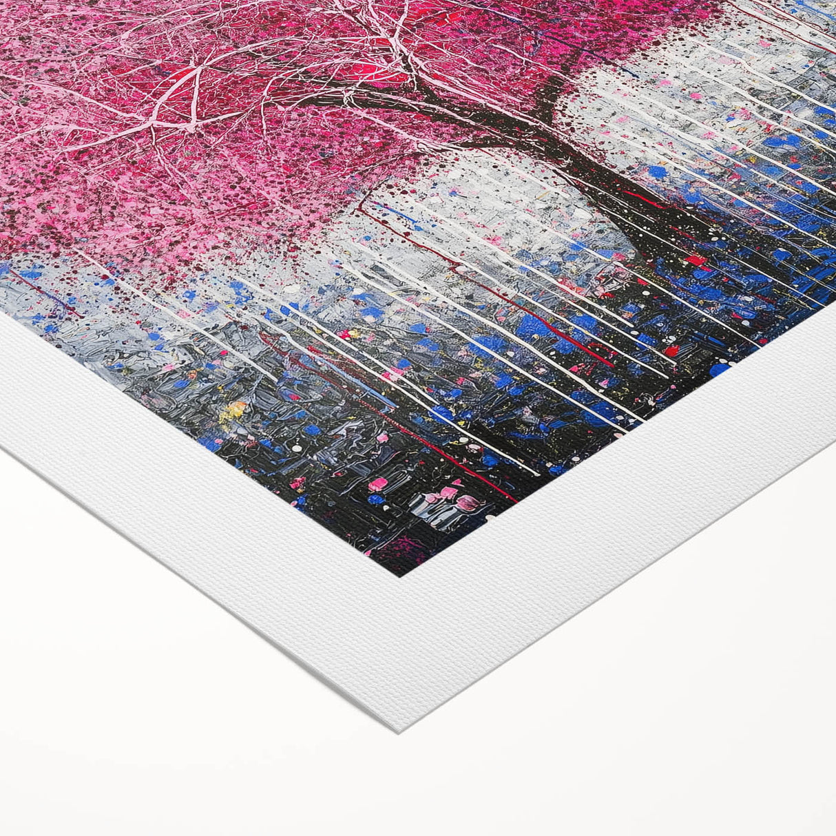 Abstract floral design on rolled canvas, showcasing vibrant colors and intricate details, ideal for modern home decor. Packaged securely in a cardboard tube for safe shipping.