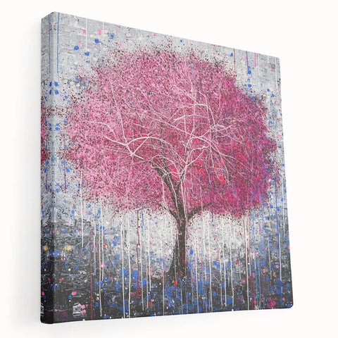 Abstract floral design stretched canvas showcasing vibrant colors and intricate patterns, ideal for modern decor. Side view highlights its gallery-wrapped edges, emphasizing quality craftsmanship and artistic appeal. Perfect for enhancing any living space.