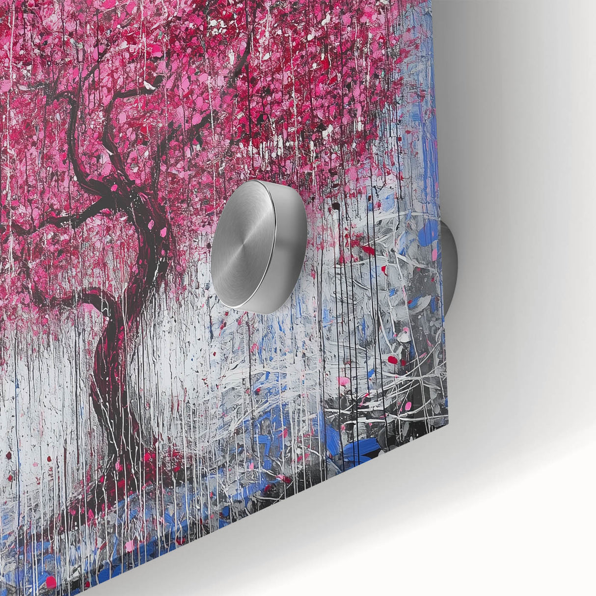 Close-up of vibrant abstract floral acrylic artwork on glass, showcasing intricate details and vivid colors, perfect for modern home decor.