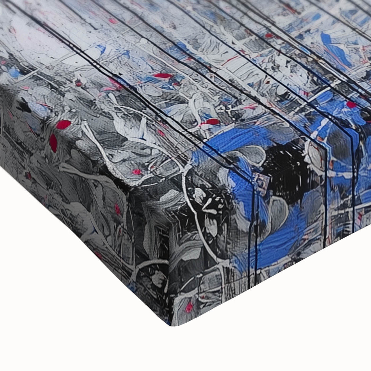 Close-up of an abstract floral design on stretched canvas, showcasing vibrant colors and intricate details, perfect for modern home decor and artistic ambiance.