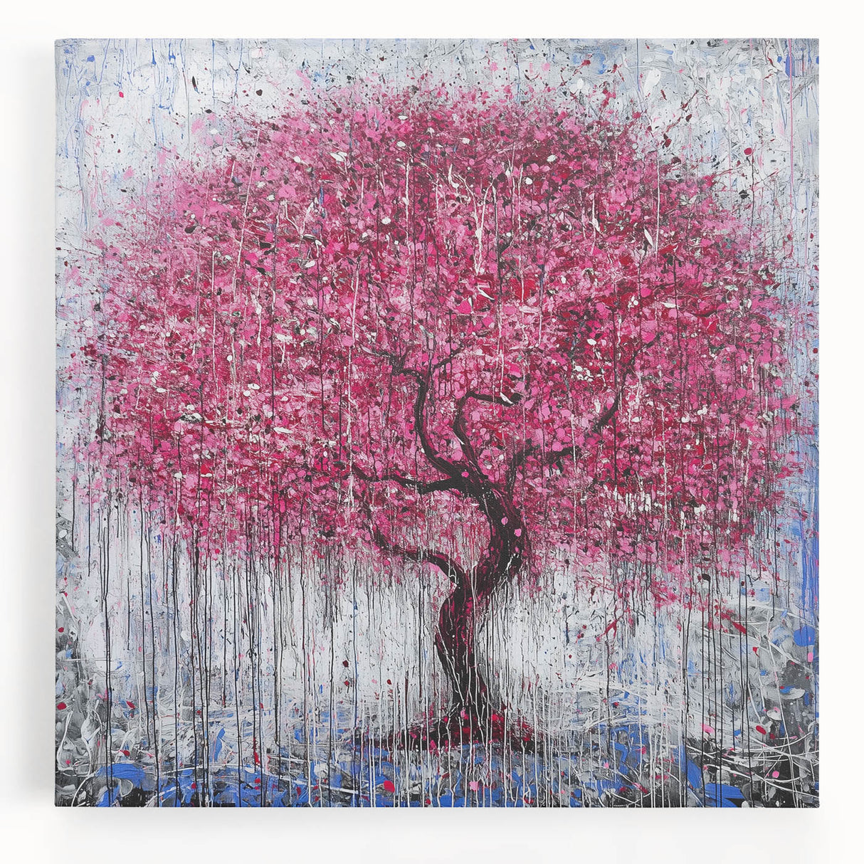 Abstract floral design stretched canvas artwork showcasing vibrant colors and intricate details, ideal for enhancing modern home decor aesthetics.