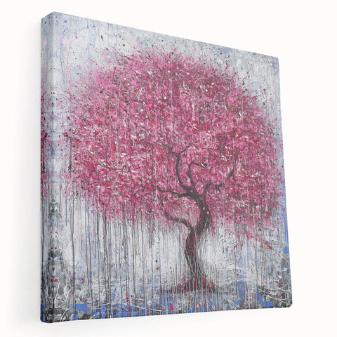 Abstract floral canvas artwork showcasing vibrant colors and intricate patterns, displayed from a side view, ideal for modern home decor or artistic spaces.