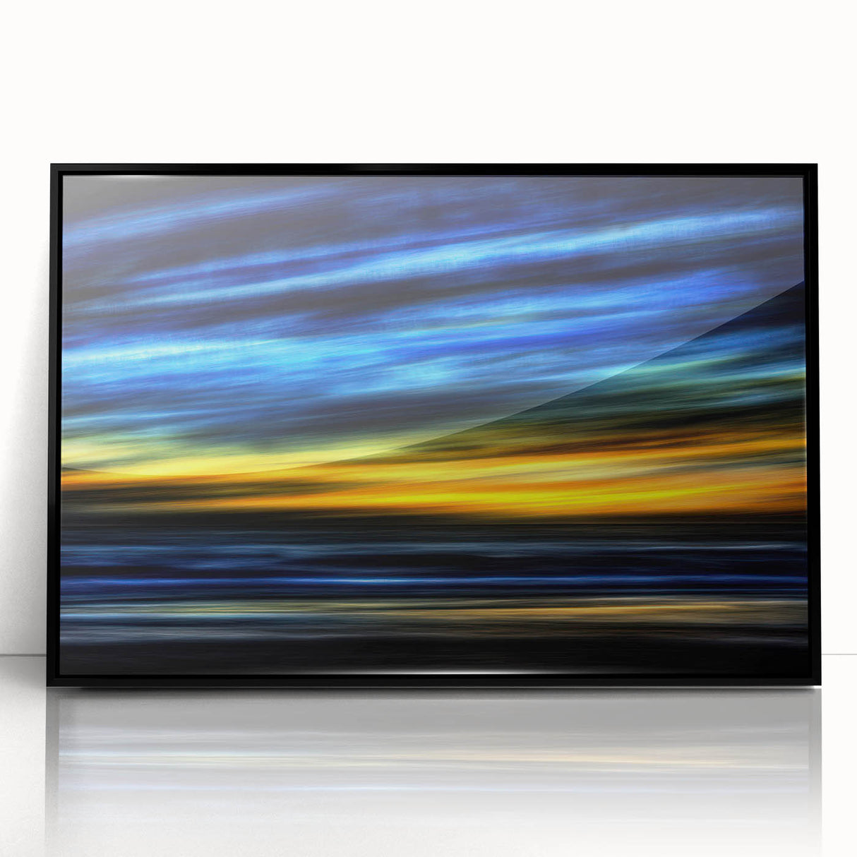 Electric Sunset Wall Art – Abstract Blue and Yellow Motion Print