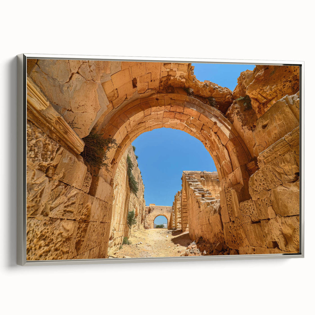 Vintage poster art of an Ethiopian landscape on framed canvas, featuring vibrant earth tones, ideal for living room decor.