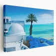 Large stretched canvas of a Tunisian landscape in earth tones, ideal for kitchen wall art.