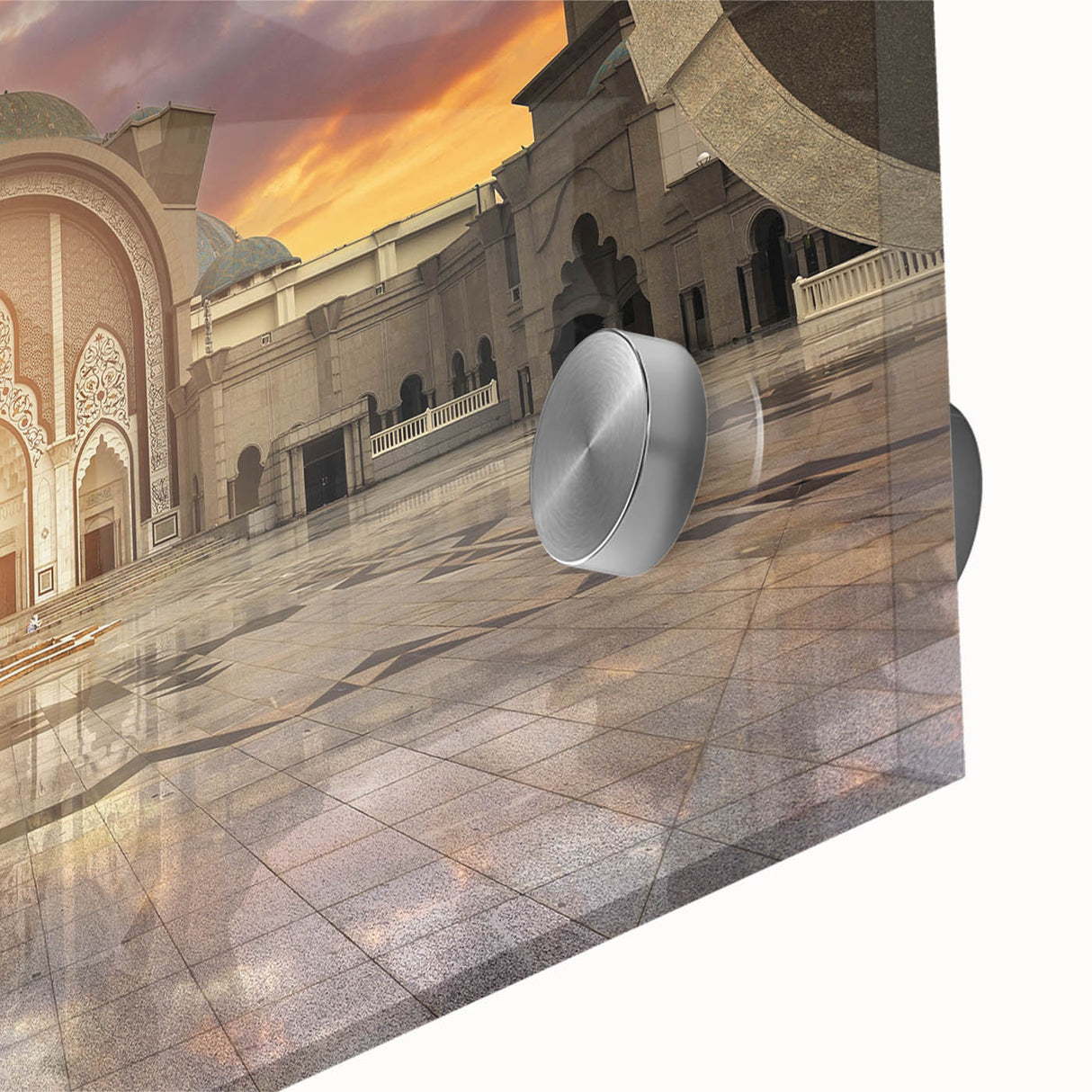 Large abstract wall art of Asian scenery in Malaysia, in mid-century modernist style on acrylic glass.