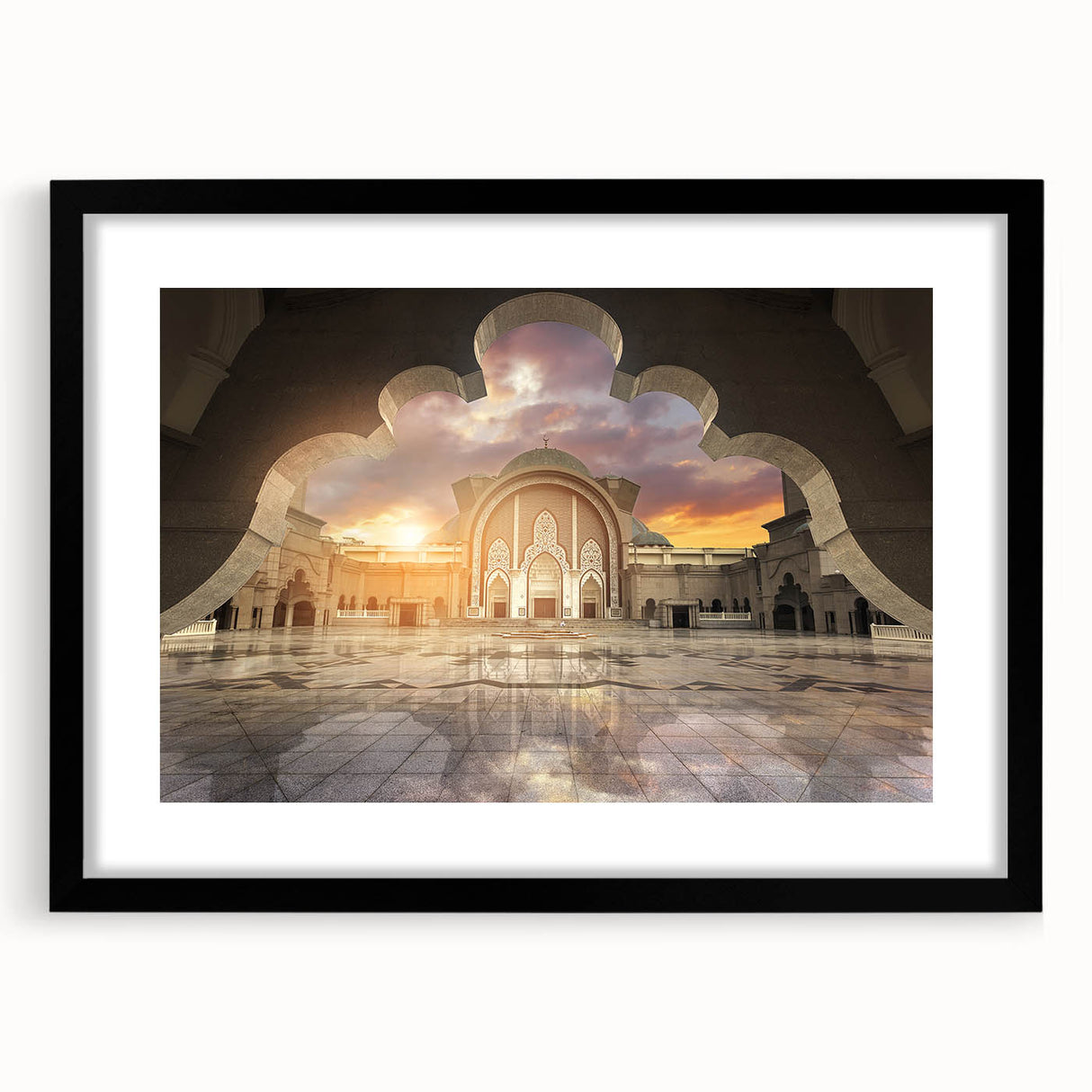 Extra large textured abstract art print of a colorful Malaysian landscape, framed in black, ideal for living room decor.