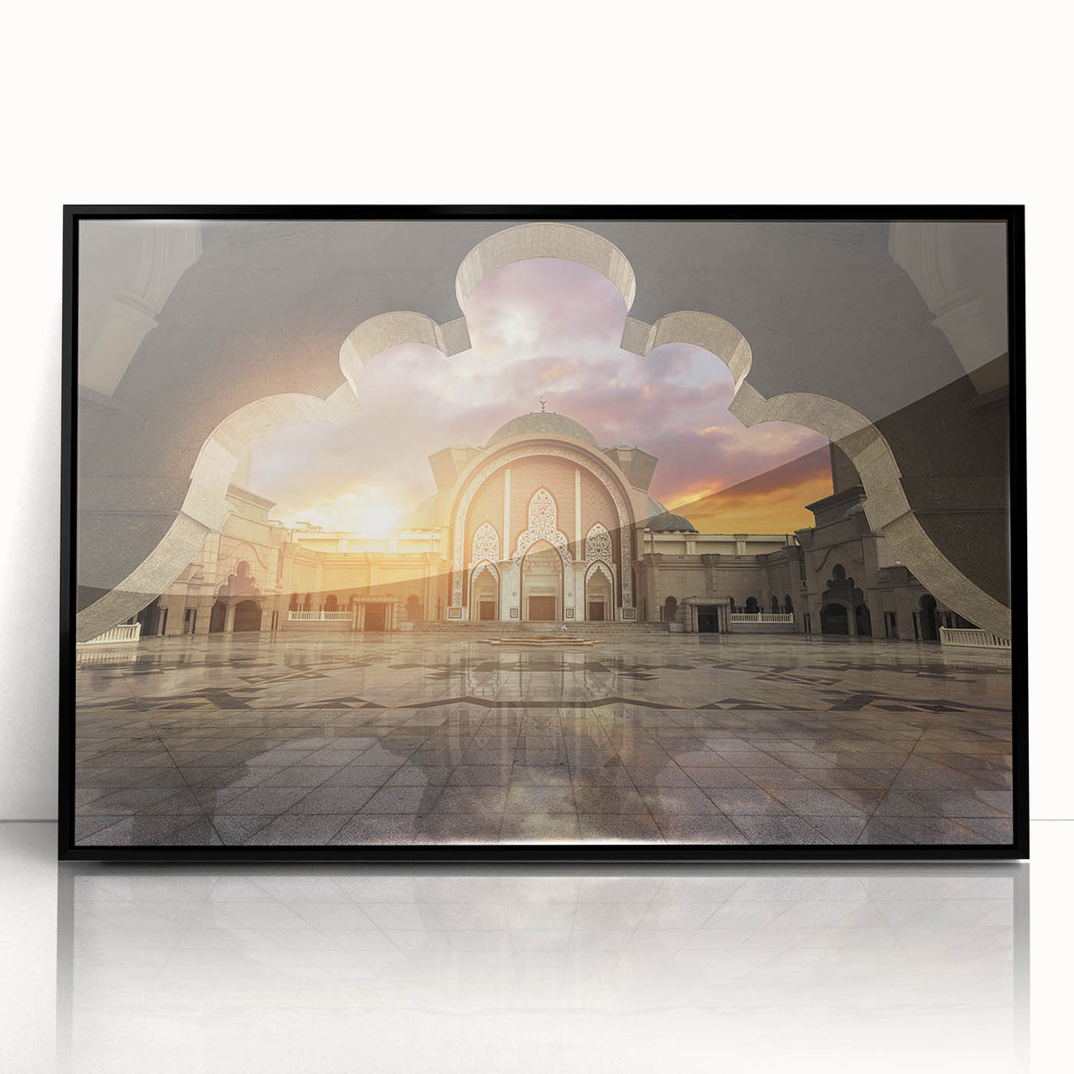 Large abstract wall art depicting a vibrant Malaysian landscape in mid-century modernist style on a framed acrylic.