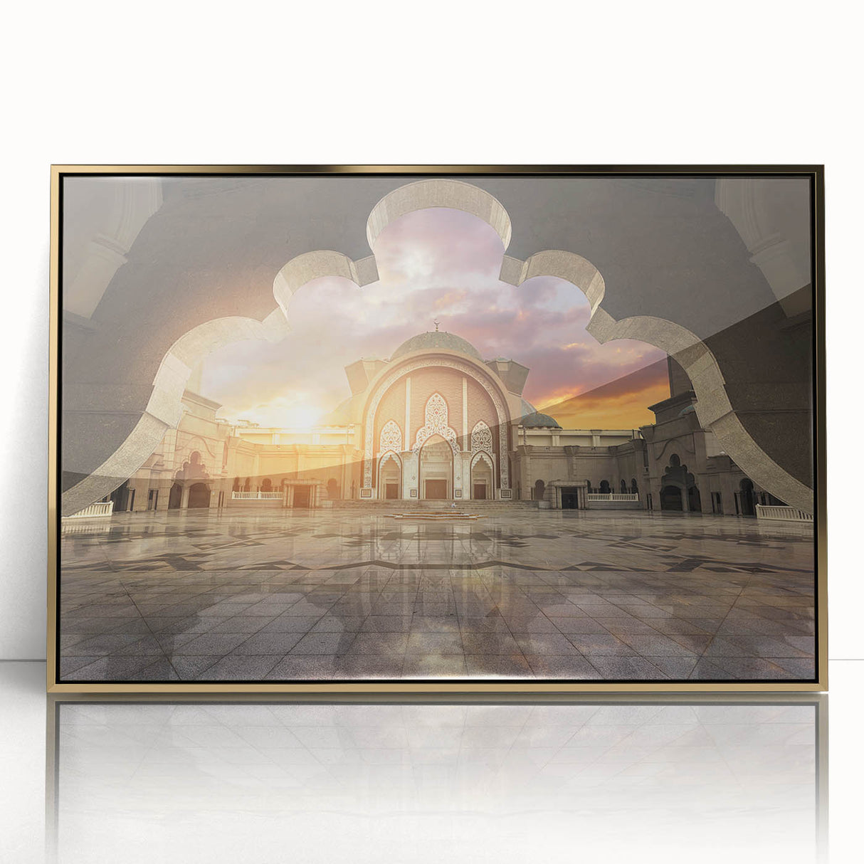 Mid-century modernist style large art print of a Malaysian landscape in muted earth tones on framed acrylic.