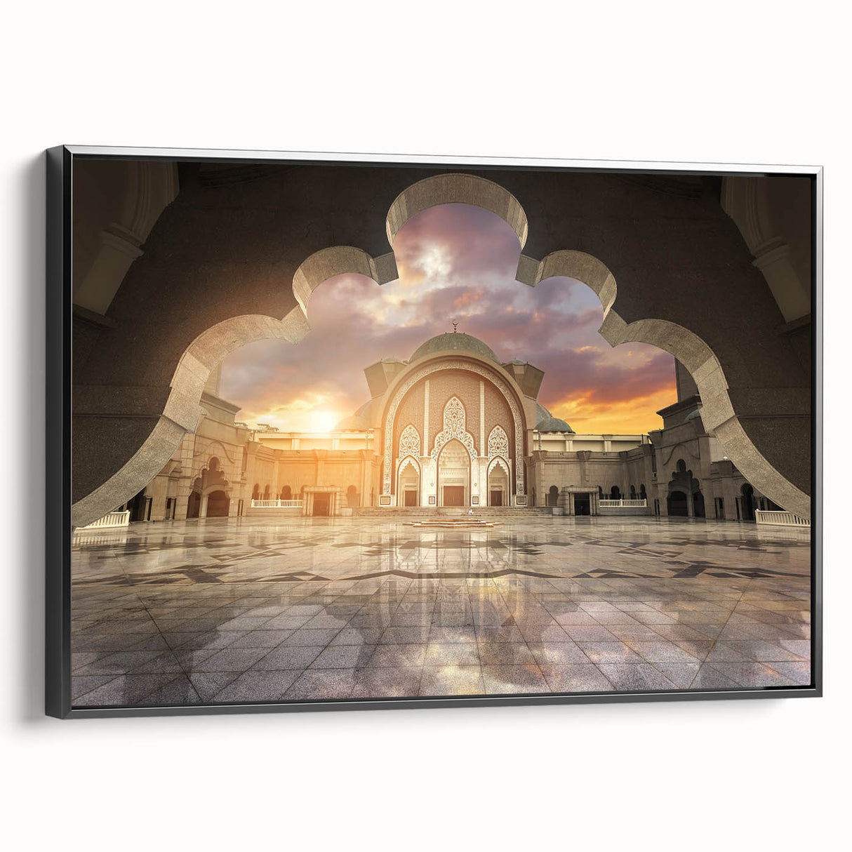 Black and white framed canvas of a Malaysian landscape in vintage poster art style, ideal for bedroom decor.