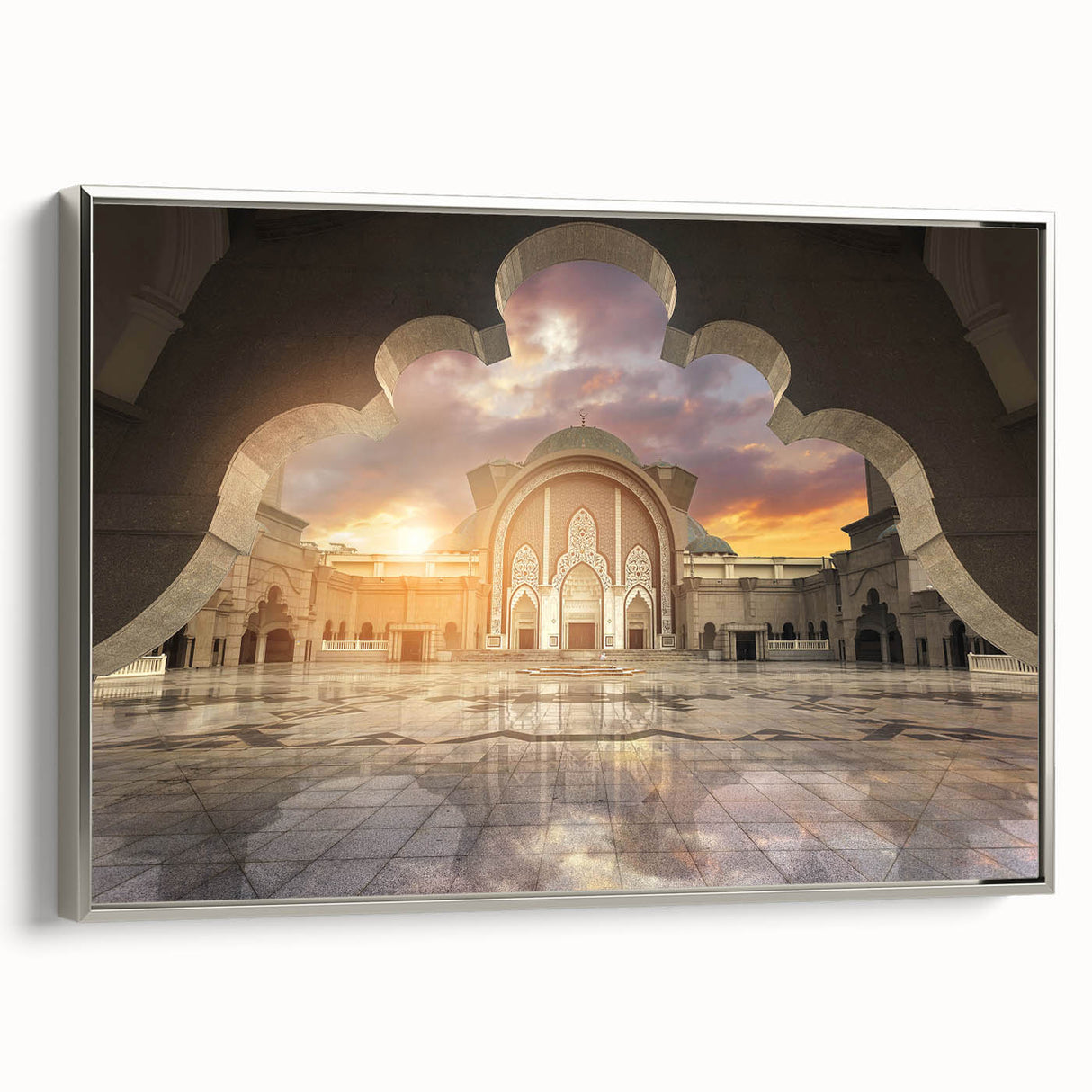 Landscape art painting depicting a Malaysian scenery on framed canvas, with vibrant colors and vintage poster style.