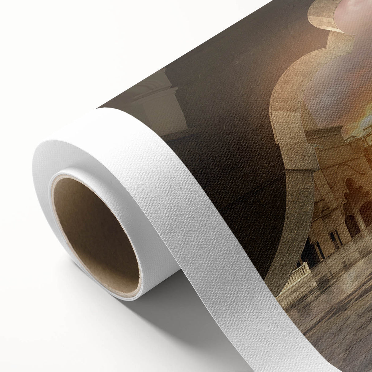 Art deco poster of a Malaysian landscape in pastel shades on rolled canvas, ideal for nursery wall art.