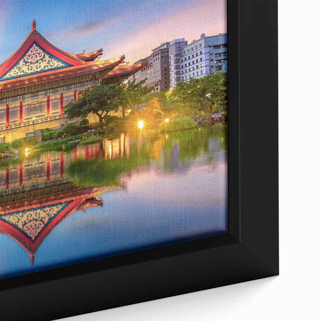 Extra large framed canvas featuring a textured, colorful depiction of Taiwan scenery, ideal for living room decor.
