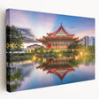 Large canvas print of a serene Taiwanese landscape in muted green and blue tones, ideal for kitchen wall art.