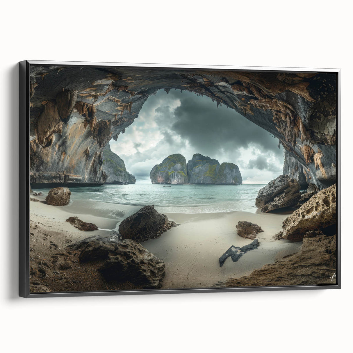 Black and white framed canvas depicting a vintage-style Thai landscape, ideal for bedroom wall art.