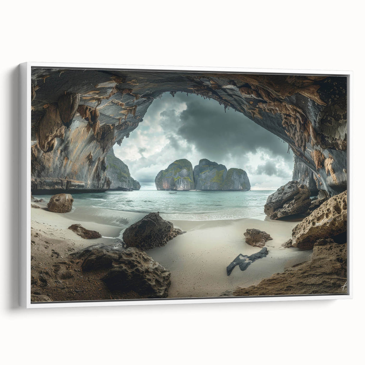 Framed vintage poster art of a Thai landscape in vibrant colors on extra large canvas, ideal for living room decor.