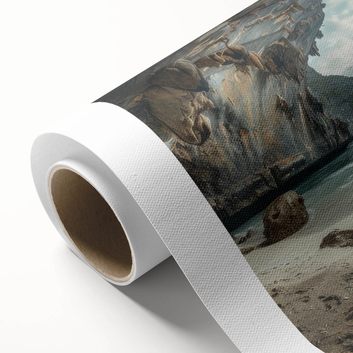 Art deco poster of a serene Thai landscape in soft pastel shades on rolled canvas, ideal for nursery wall art.