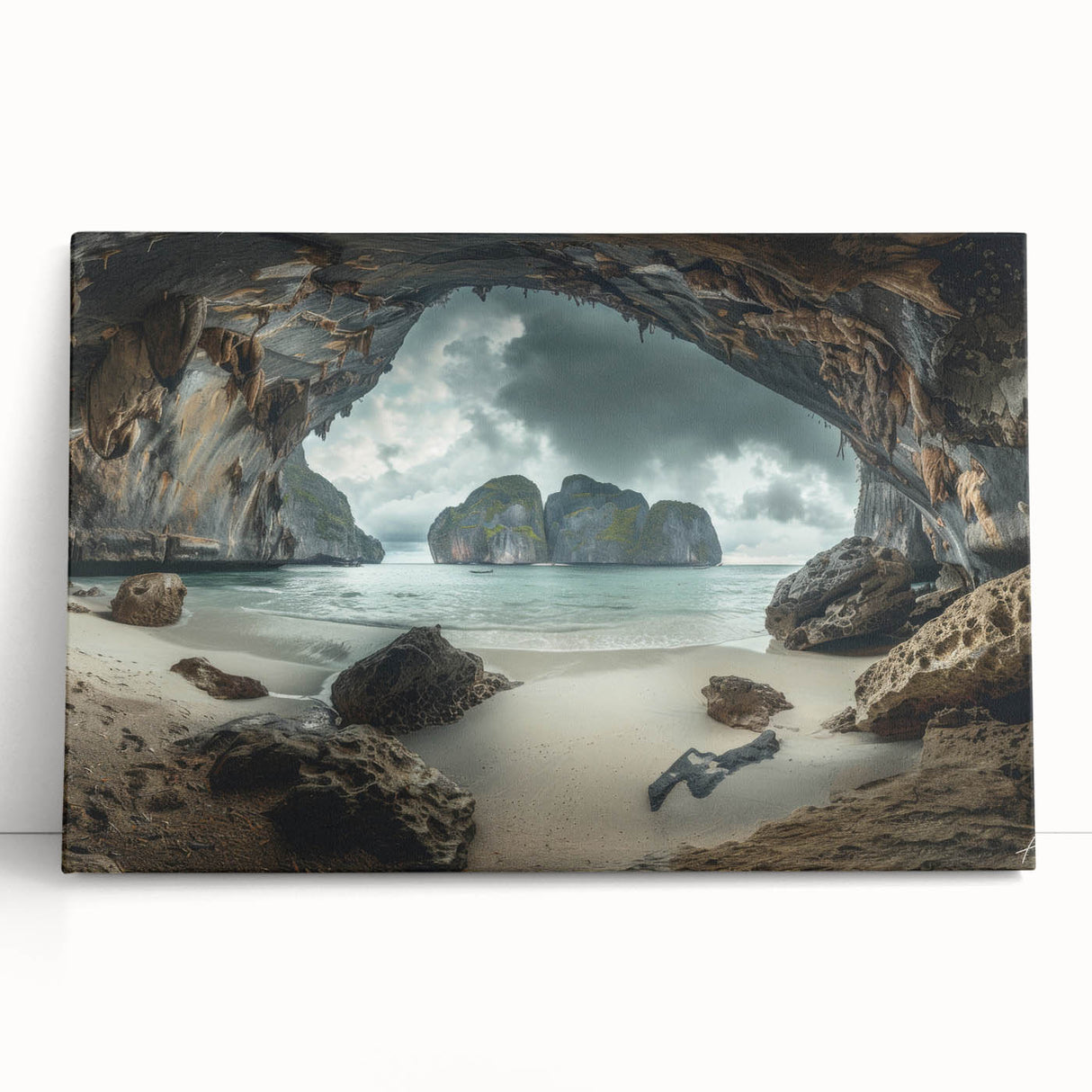 Large black and white photo of a serene Thai landscape on stretched canvas, ideal for kitchen wall art or bedroom ambiance.