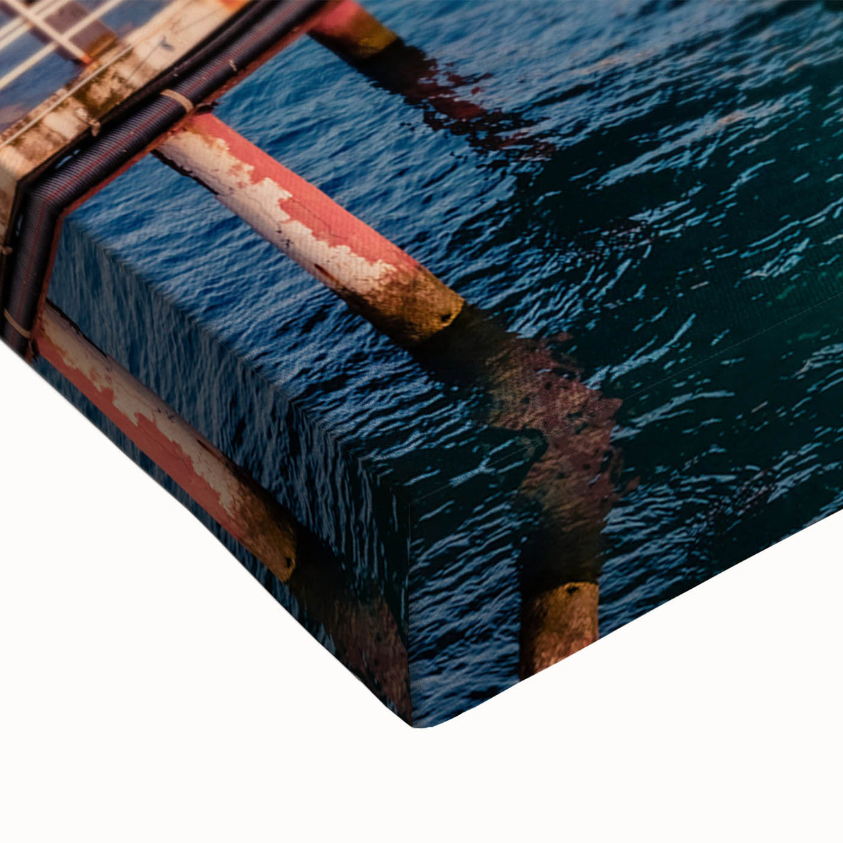 Large art featuring a black and white landscape painting of an Albanian scenery on stretched canvas.