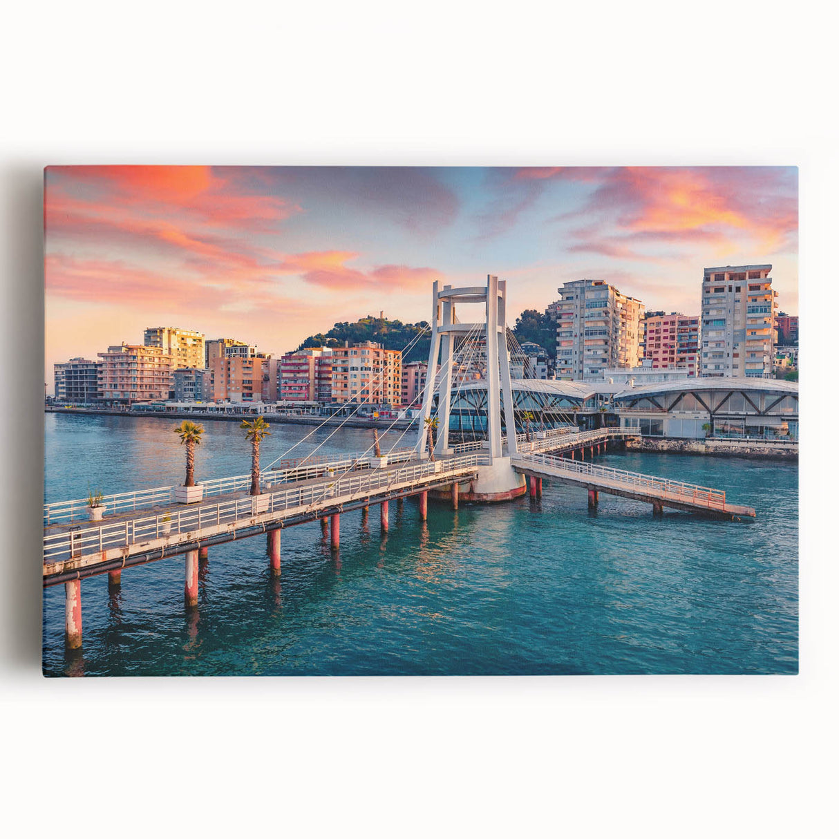 Black and white stretched canvas of Albanian scenery, ideal for kitchen wall art or bedroom ambiance.