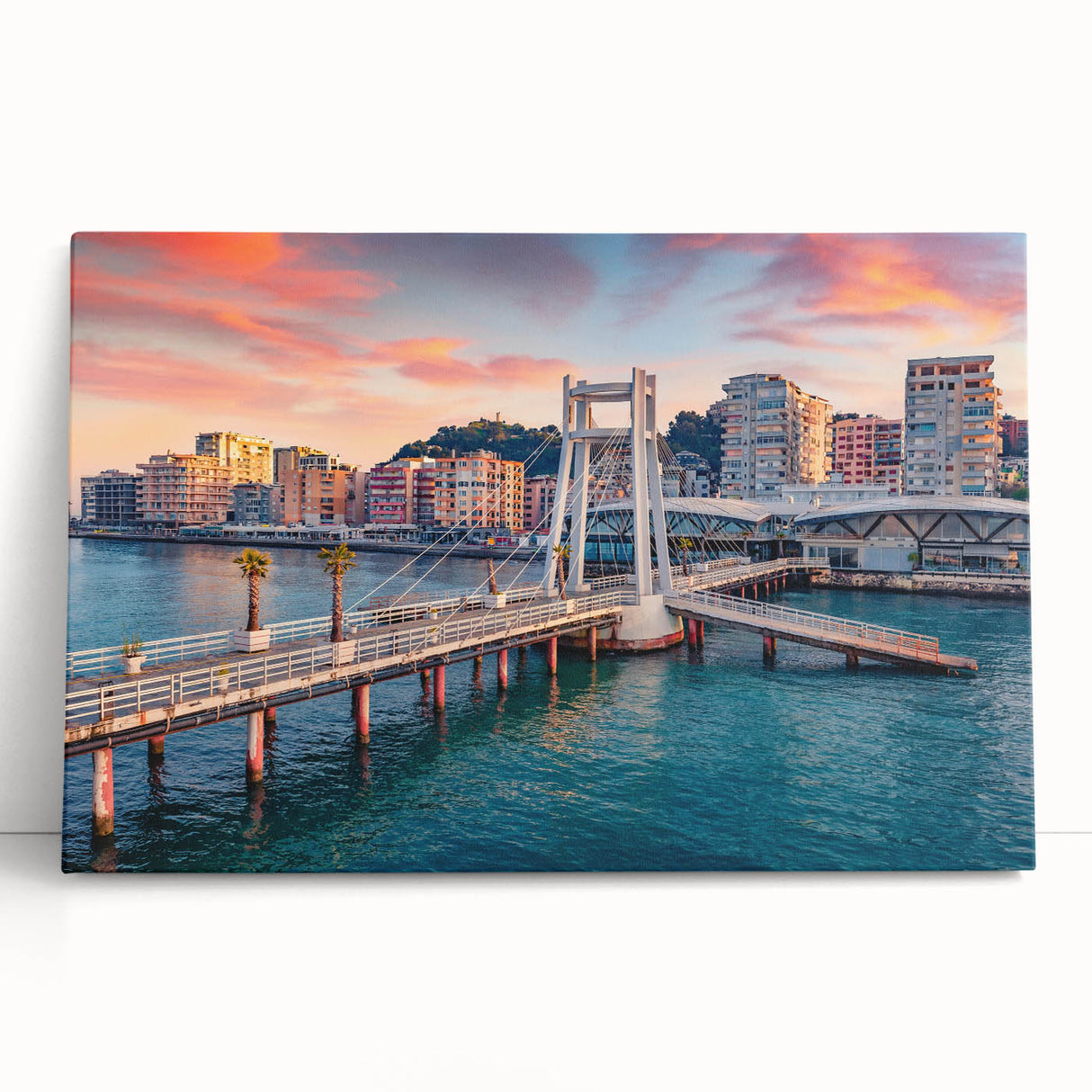 Large black and white photo of Albanian scenery on stretched canvas, ideal for kitchen wall art.