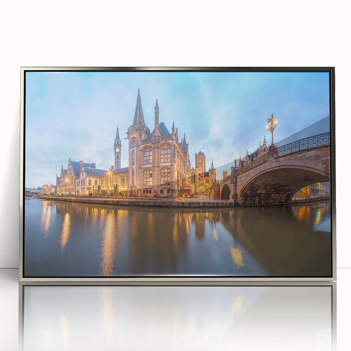 Large art print of a European scenery in muted earth tones on framed acrylic, suitable for modern art wall decor.