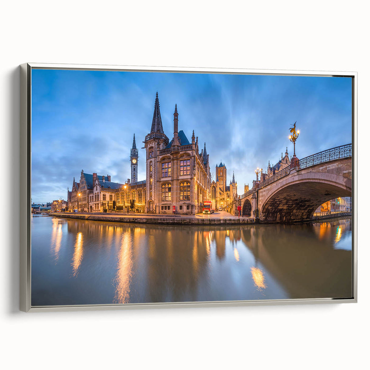 Framed canvas of a vintage-style landscape art painting featuring colorful Belgian scenery, ideal for living room decor.