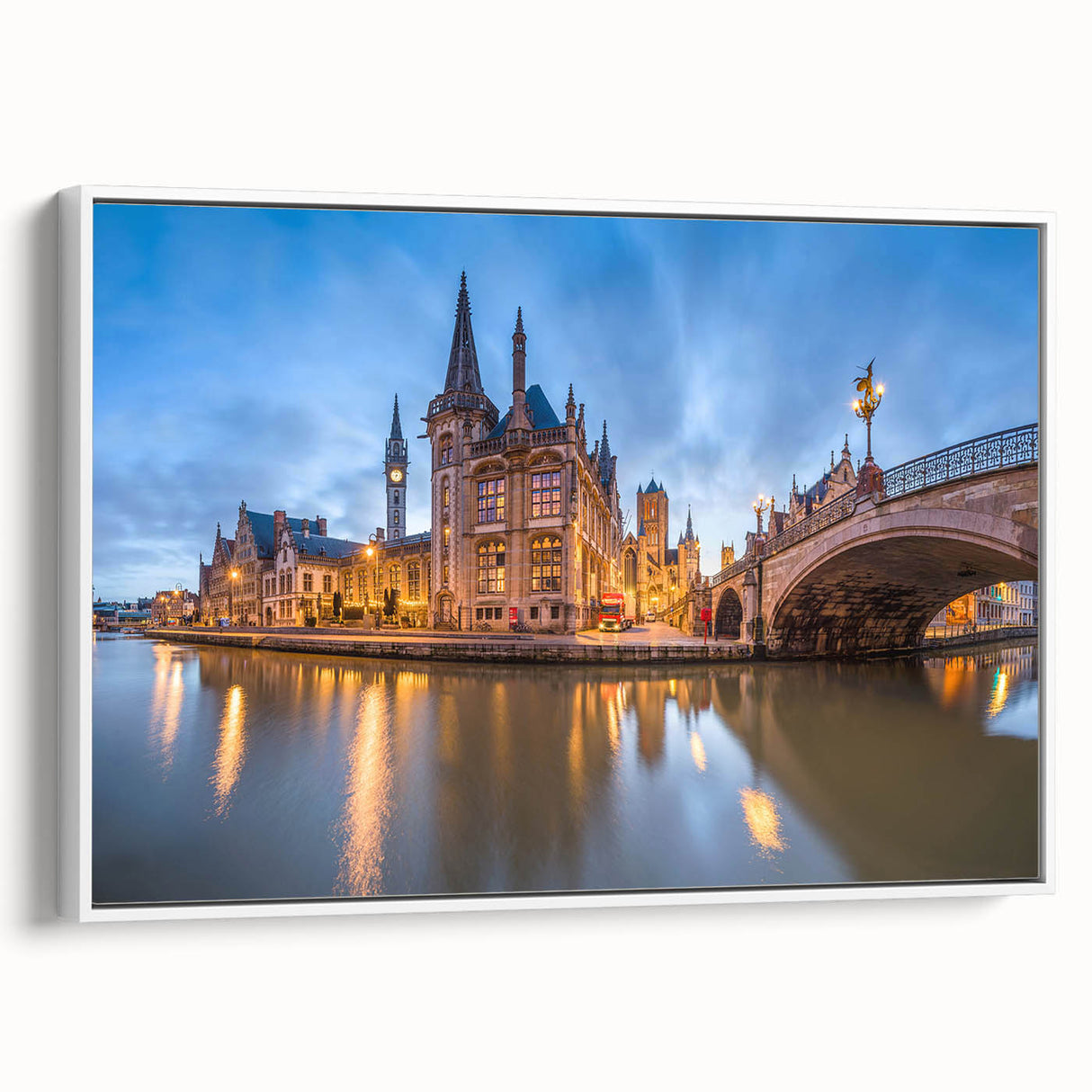 Vintage poster art of a Belgian landscape in vibrant colors on a large framed canvas, ideal for living room decor.