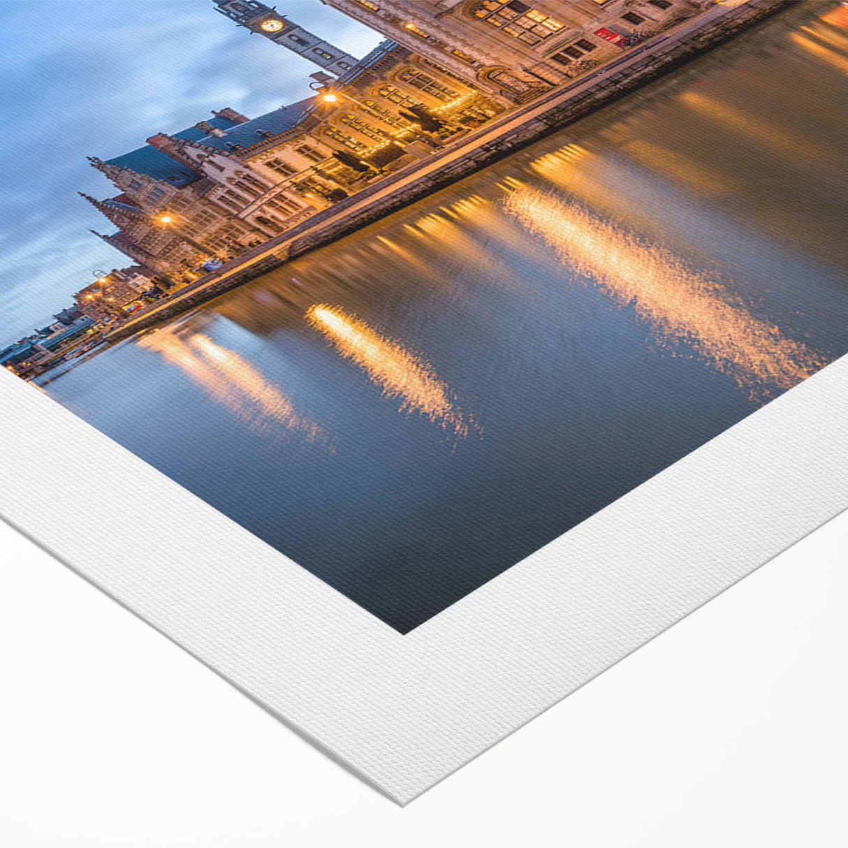 Art deco poster of a scenic European street in Belgium, in muted earth tones on rolled canvas, ideal for dining room decor.