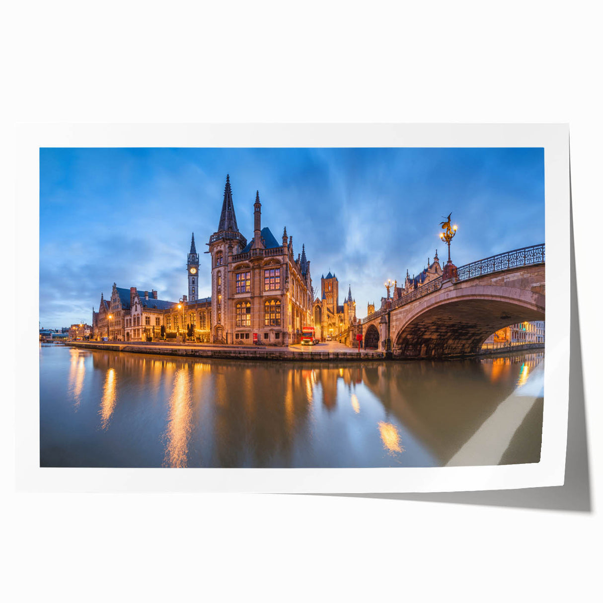 Extra large rolled print of a European landscape in muted greens and blues, ideal for dining room wall art.